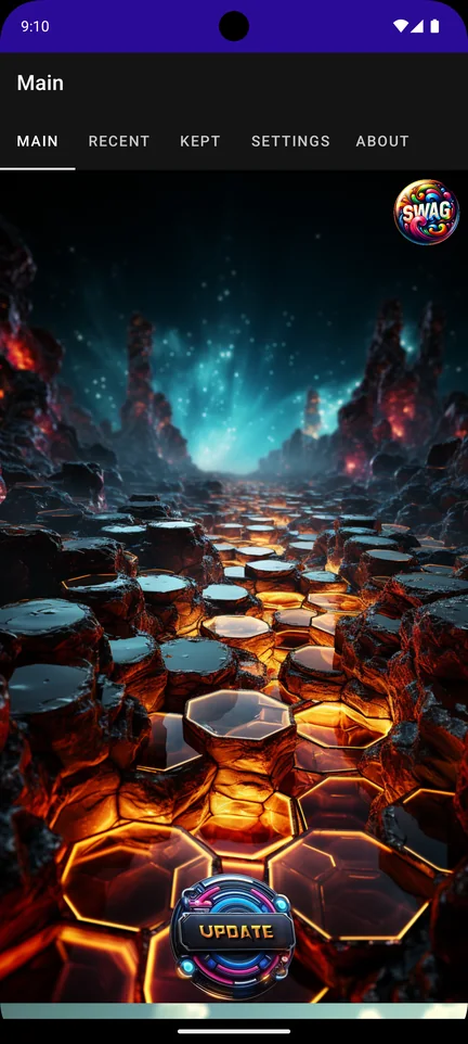 DigiMurality Main screen showing a glowing landscape wallpaper